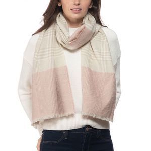 INC International Concepts Blush Pink Beige Plaid Colorblocked Scarf Women's NWT